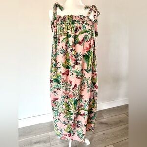 H&M Pink‎ Spring Floral Butterfly Tie Strap Cotton Midi Dress Size 8